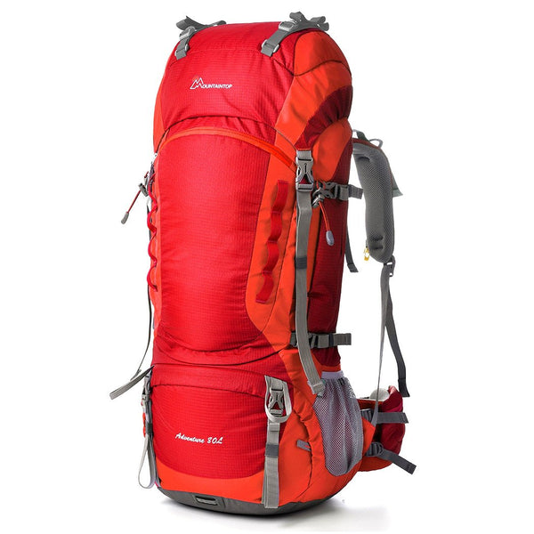 Morrales para Camping Mountaintop con Funda para Lluvia 80L Color Rojo