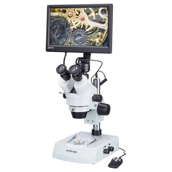Microcópio Esteréo Trinocular Amscope LED 7X-180X con Cámara 1080P y Monitor 12.5"