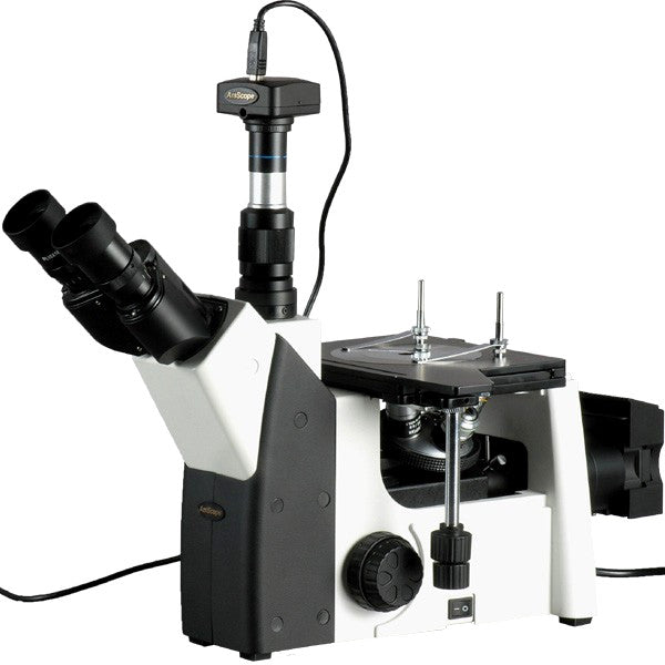 Microscopio Metalúrgico Invertido Trinocular Amscope 50X-1000X + Cámara 1.3 MP