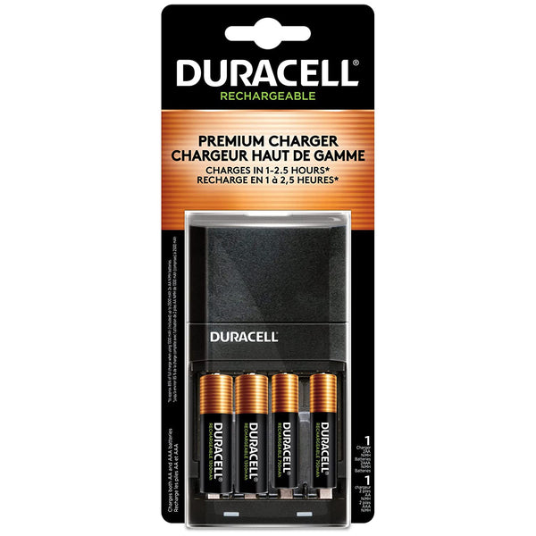 Cargador Duracell AA y AAA Premium + 2 Baterías Recargables AA 1300mAh y 2 AA 750mAh