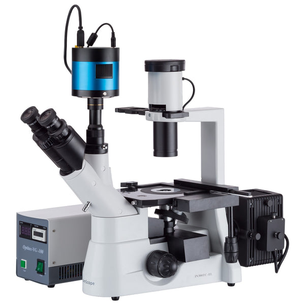 Microscopio de fluorescencia de plan invertido 40x-1000x + cámara con poca luz CCD