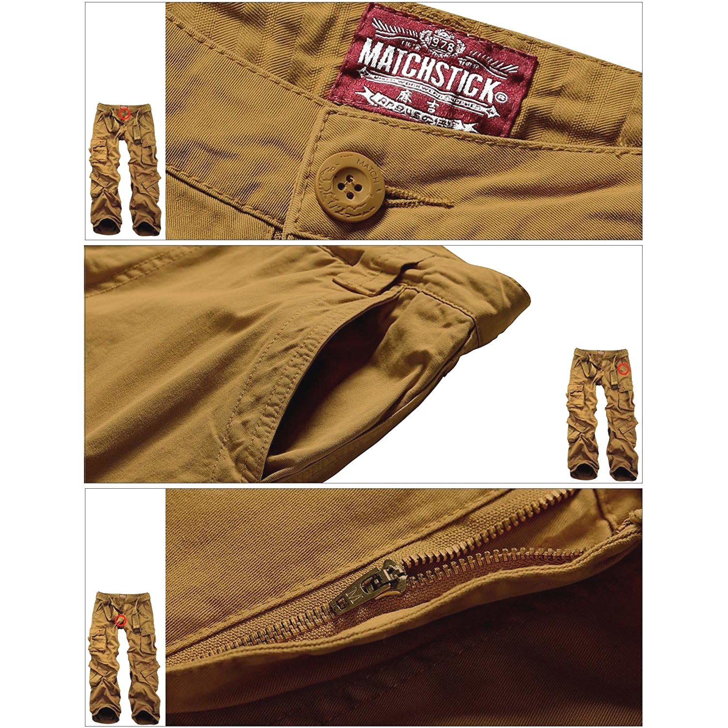 Pantalon Cargo Homme Matchstick - Tissu Durable, Multi-poches, Pour Randonnée, Travail, Week-end