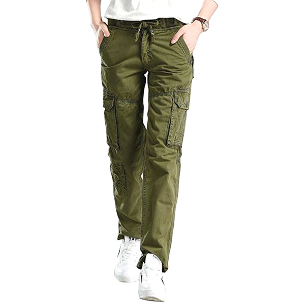 Pantalones Casuales Gooket Multiples Bolsillos para Mujer Color Verde Militar