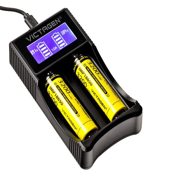 Baterías Recargables Victagen 18650 3200 mAh x 2 uds. con Cargador de Pantalla LCD